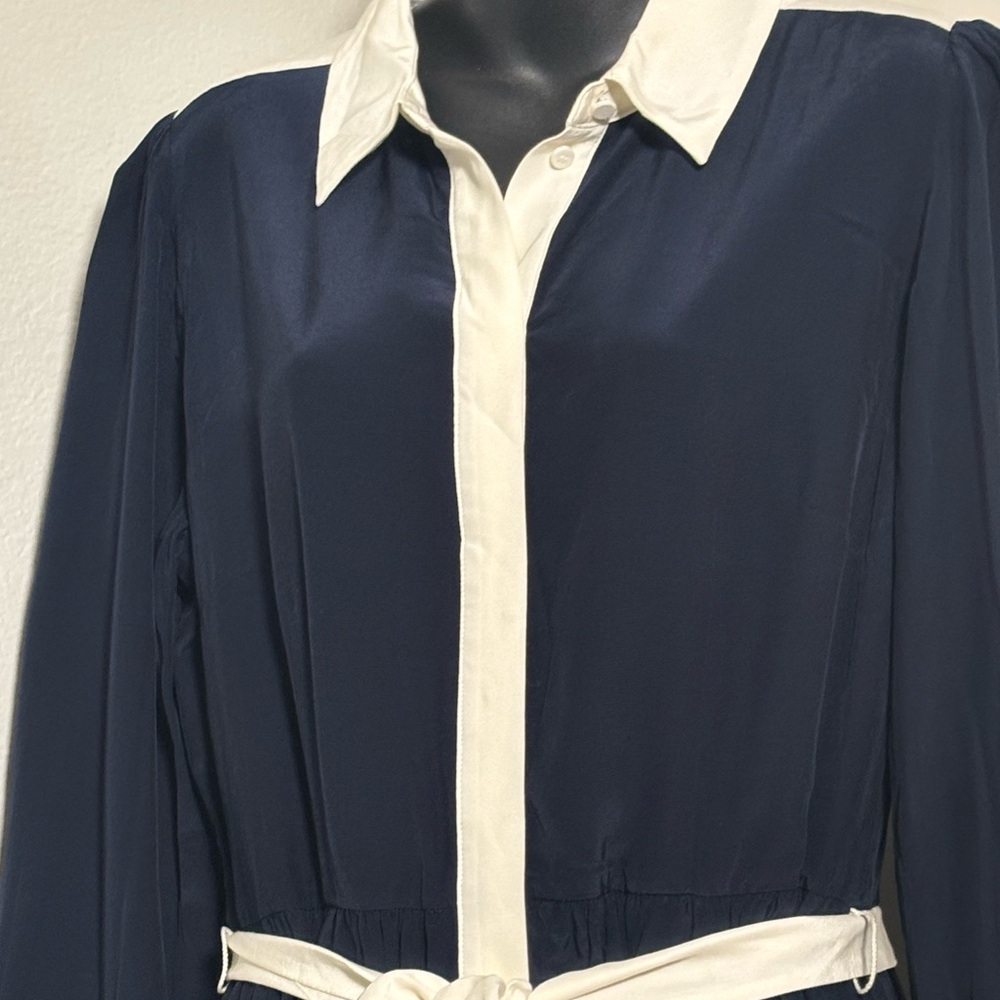 Talbots Elegant Navy and Cream Long Sleeve Dress NWOT - Picture 11 of 13